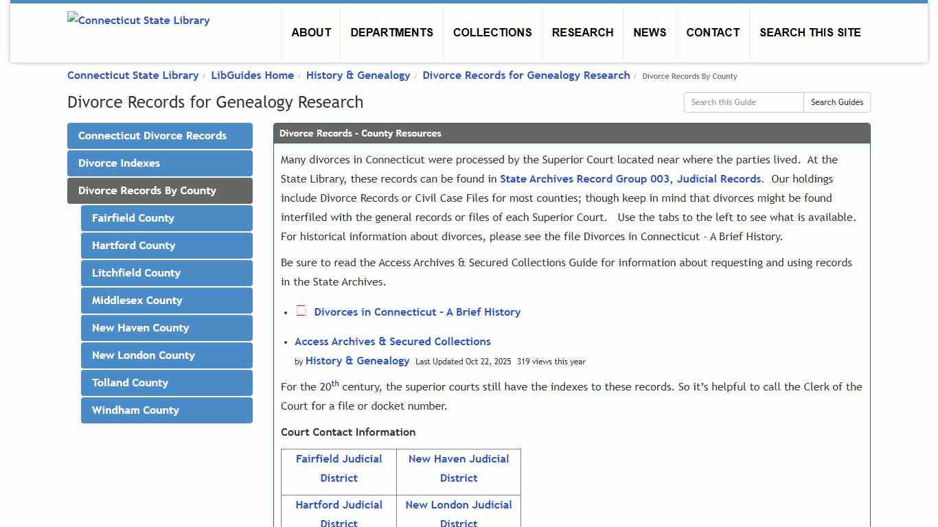 Divorce Records By County - Divorce Records for Genealogy Research - LibGuides Home at Connecticut State Library.